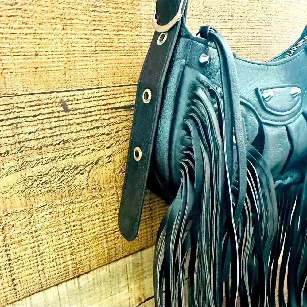NWOT Motorcycle/Goth Style Fringed Studded Crossbody